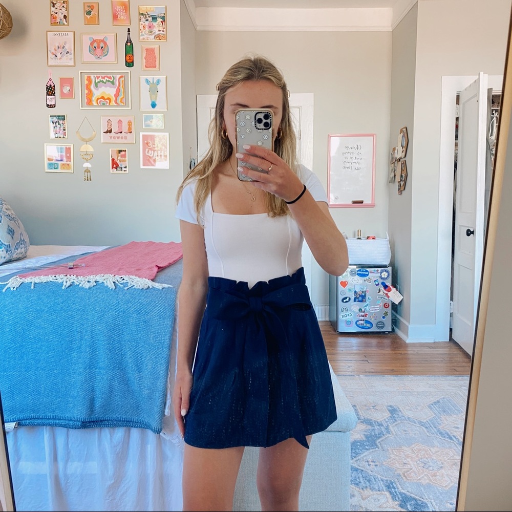 J. Crew Navy Paperbag Waist Skirt